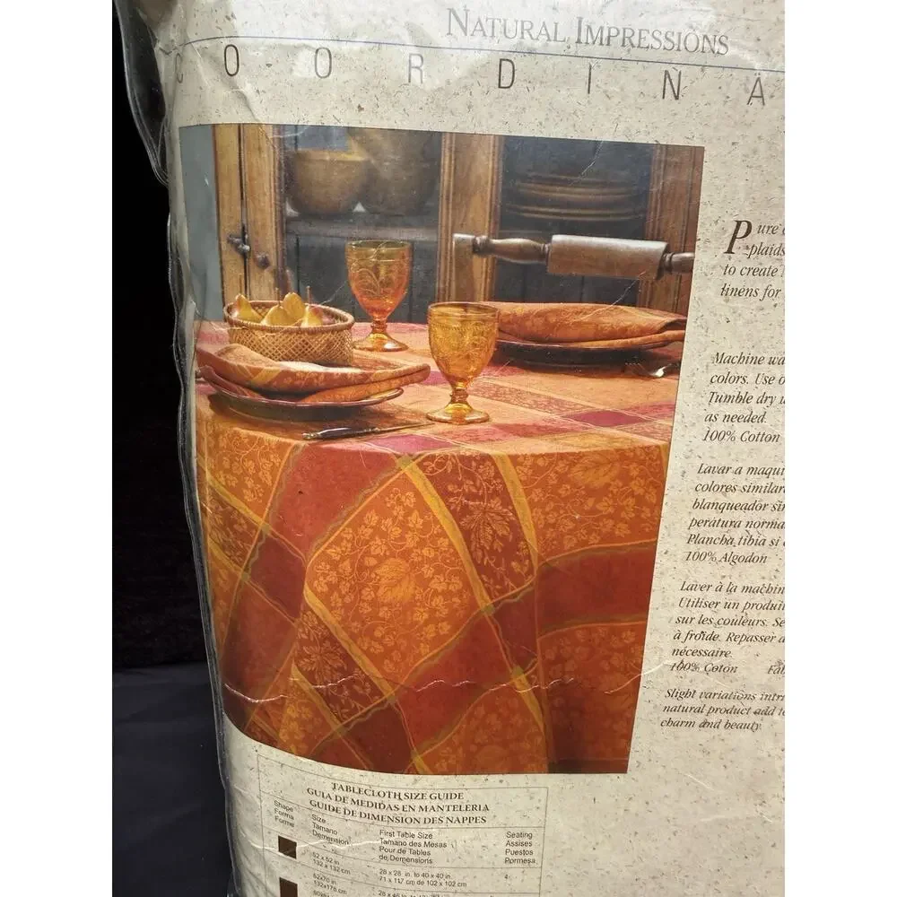 New Vtg Natural Impressions Fall Thanksgiving Cotton Tablecloth 60